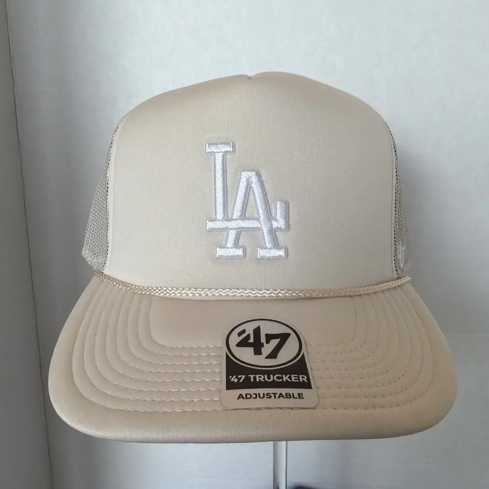Los Angeles LA Dodgers Sand Tan Trucker Snapback ‘47 Brand Hat Baseball Cap